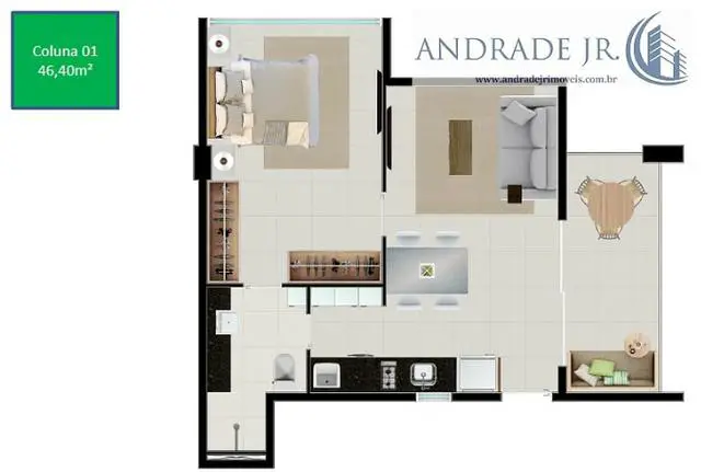 Foto 2 de Apartamento com 1 Quarto à venda, 45m² em Aldeota, Fortaleza
