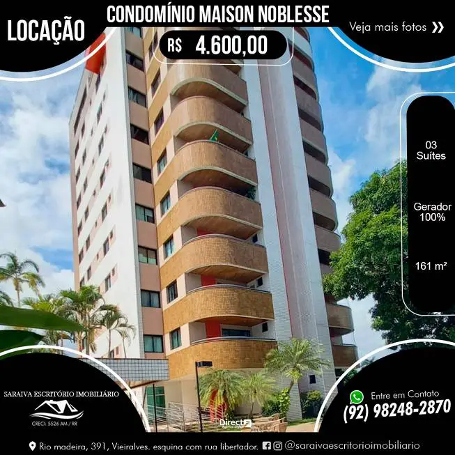 Foto 1 de Apartamento com 3 Quartos para alugar, 161m² em Chapada, Manaus