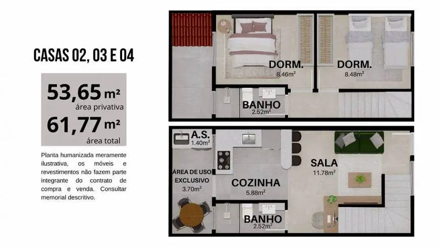 Foto 2 de Sobrado com 2 Quartos à venda, 54m² em Boqueirão, Praia Grande