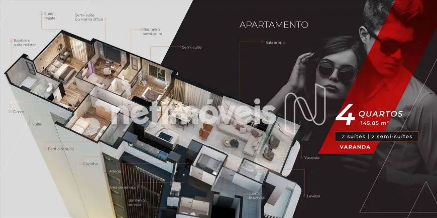 Foto 4 de Apartamento com 4 Quartos à venda, 145m² em Anchieta, Belo Horizonte