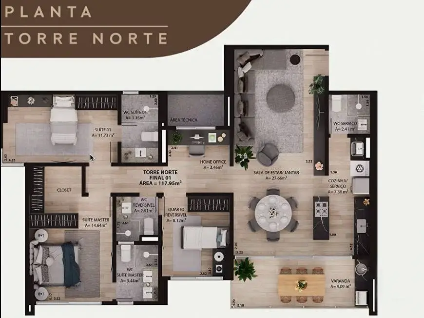 Foto 1 de Apartamento com 3 Quartos à venda, 117m² em Capim Macio, Natal