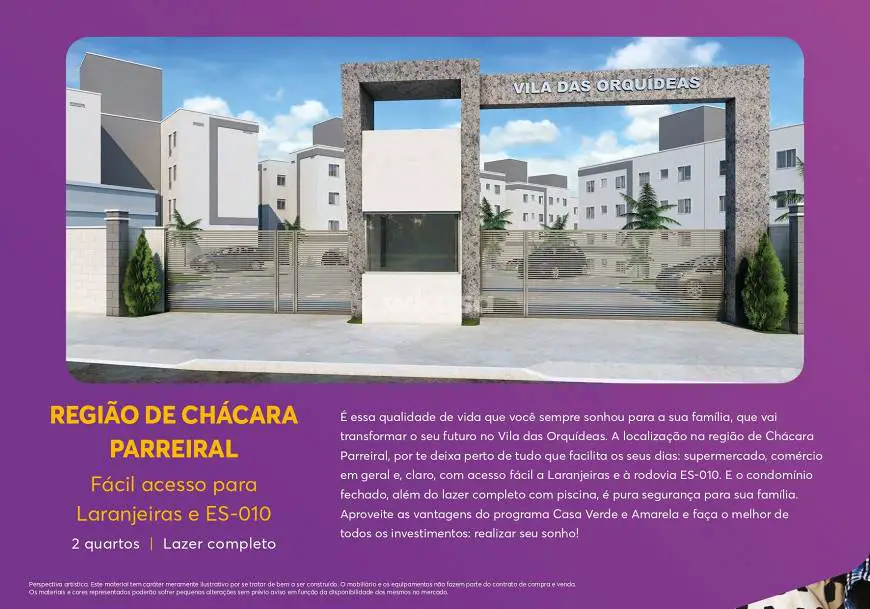 Foto 3 de Apartamento com 2 Quartos à venda, 46m² em Chacara Parreiral, Serra