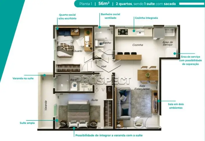 Foto 2 de Apartamento com 2 Quartos à venda, 51m² em Segismundo Pereira, Uberlândia
