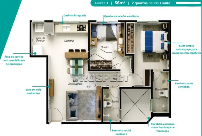 Foto 4 de Apartamento com 2 Quartos à venda, 51m² em Segismundo Pereira, Uberlândia