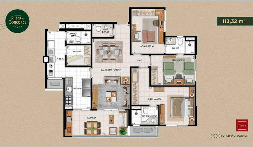 Foto 3 de Apartamento com 3 Quartos à venda, 126m² em São Jorge, Manaus