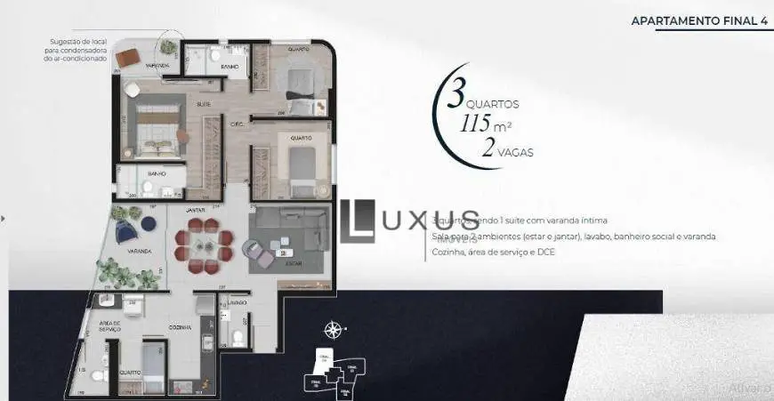 Foto 3 de Apartamento com 3 Quartos à venda, 115m² em Vale do Sereno, Nova Lima