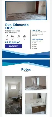 Foto 1 de Apartamento com 2 Quartos à venda, 48m² em Cidade Tiradentes, São Paulo