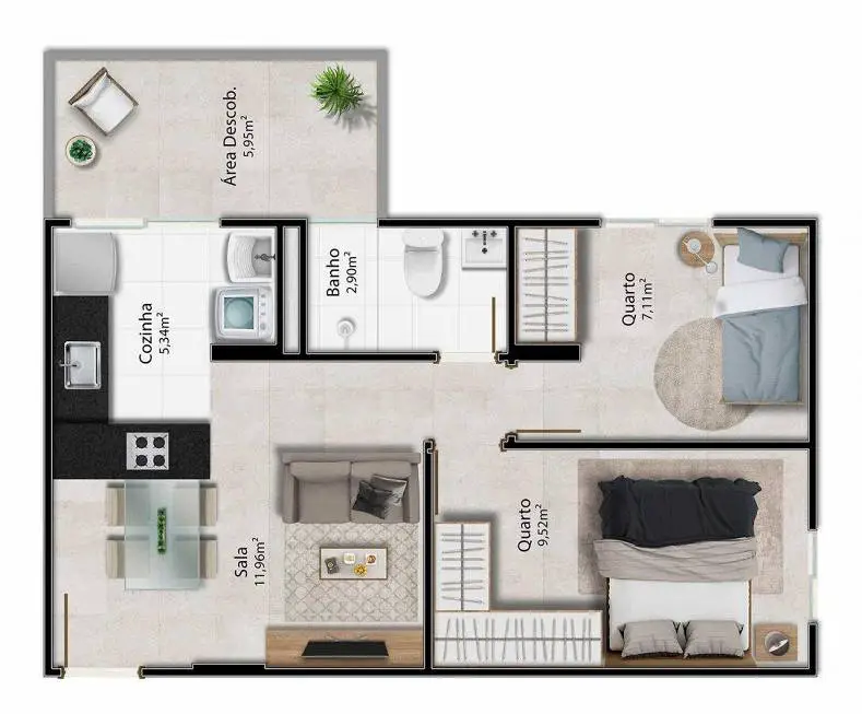 Foto 2 de Apartamento com 2 Quartos à venda, 41m² em Jardim da Penha, Vitória