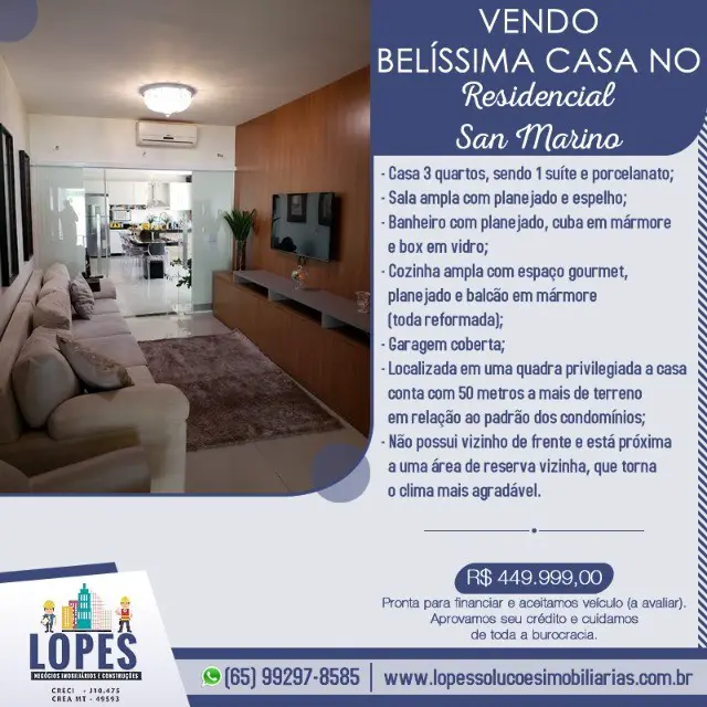 Foto 4 de Casa de Condomínio com 3 Quartos à venda, 140m² em Parque Residencial das Nações Indígenas, Cuiabá