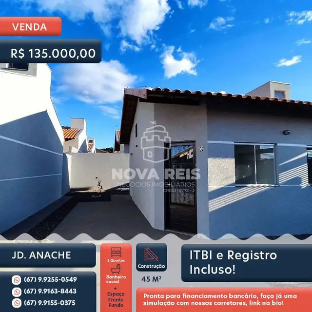Foto 1 de Casa de Condomínio com 2 Quartos à venda, 45m² em Coronel Antonino, Campo Grande