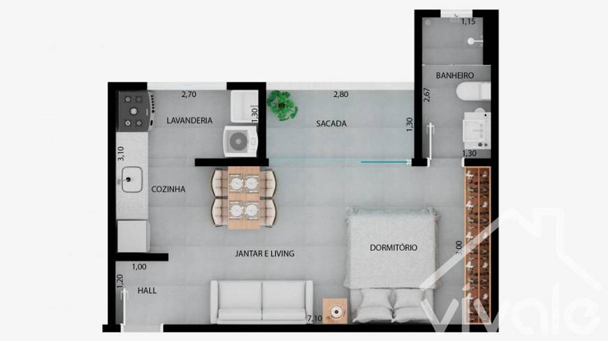 Foto 2 de Apartamento com 1 Quarto à venda, 34m² em Conjunto Habitacional Terra dos Ipes, Pindamonhangaba