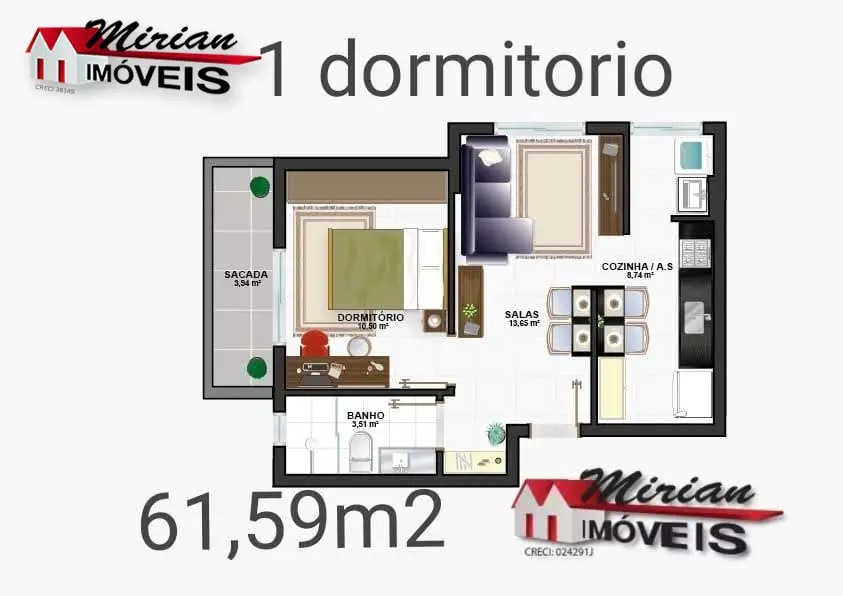 Foto 3 de Apartamento com 1 Quarto à venda, 62m² em Centro, Peruíbe