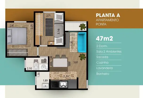 Foto 2 de Apartamento com 2 Quartos à venda, 47m² em Centro, Boituva