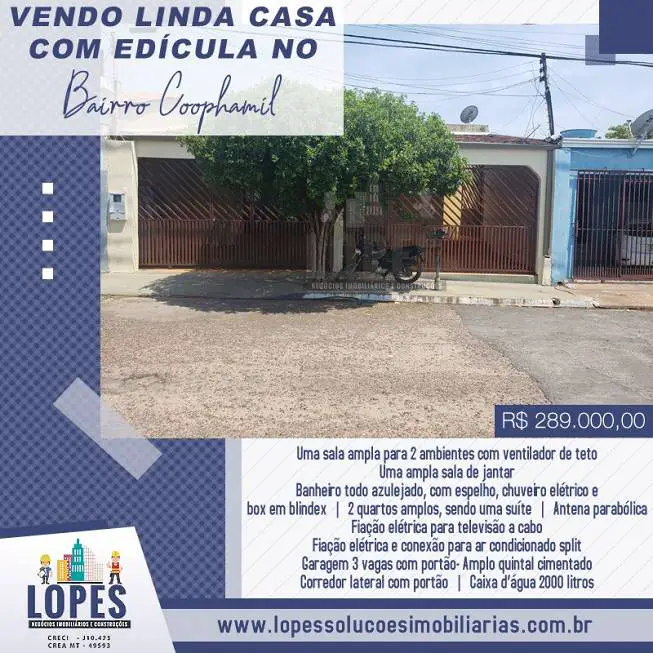 Foto 1 de Casa com 2 Quartos à venda, 180m² em Coophamil, Cuiabá