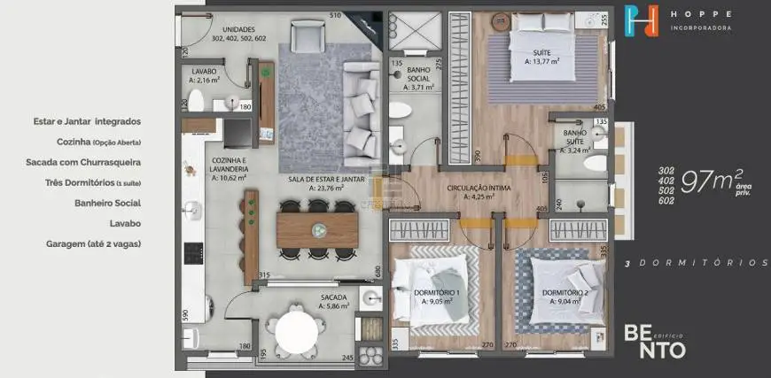 Foto 4 de Apartamento com 3 Quartos à venda, 97m² em Camobi, Santa Maria
