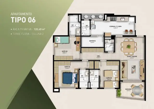 Foto 4 de Apartamento com 3 Quartos à venda, 91m² em Luzia, Aracaju