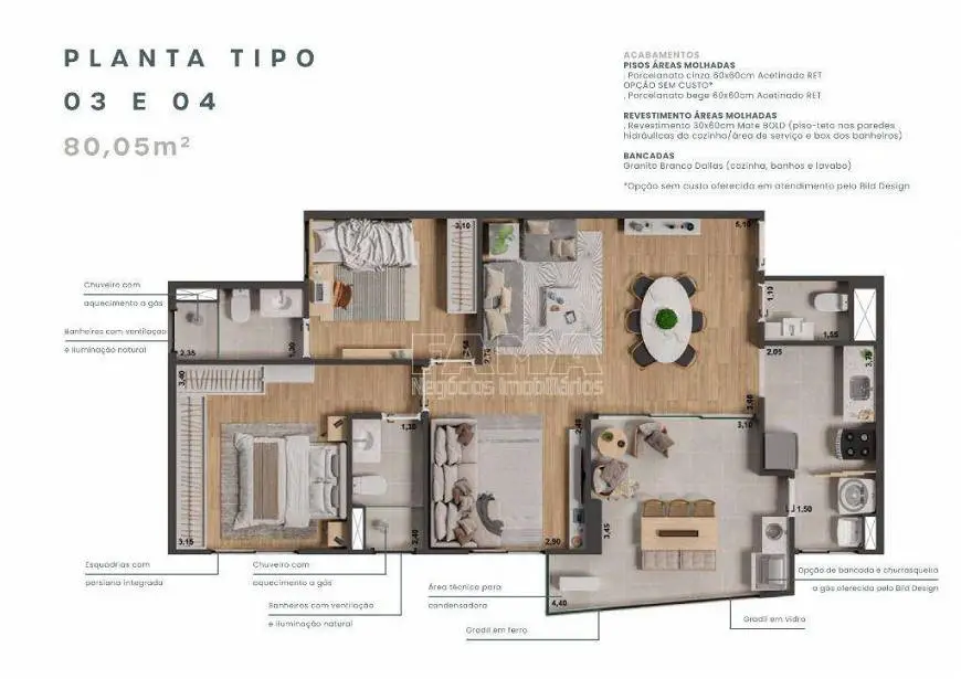 Foto 4 de Apartamento com 3 Quartos à venda, 80m² em Morumbi, Paulínia