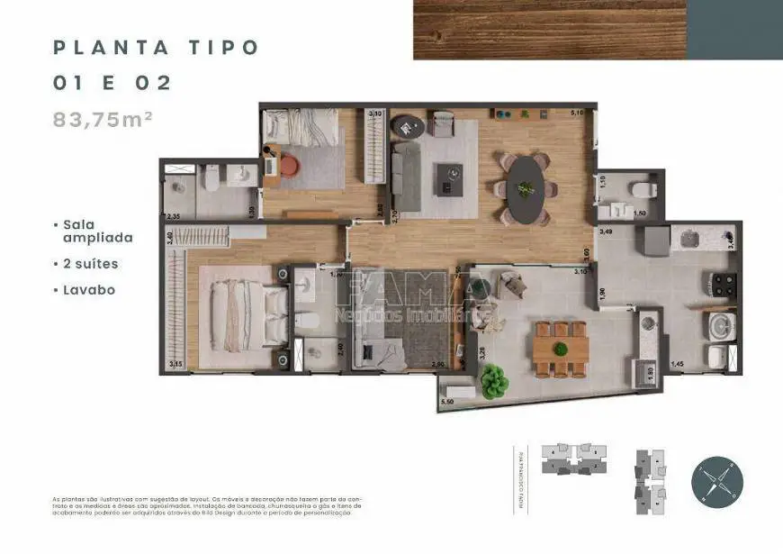 Foto 3 de Apartamento com 3 Quartos à venda, 84m² em Morumbi, Paulínia