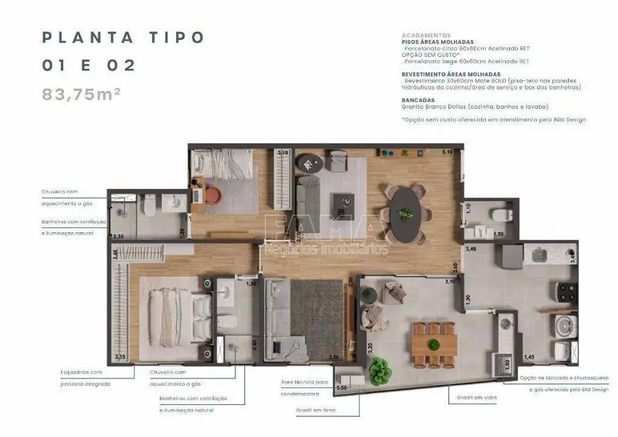 Foto 4 de Apartamento com 3 Quartos à venda, 84m² em Morumbi, Paulínia