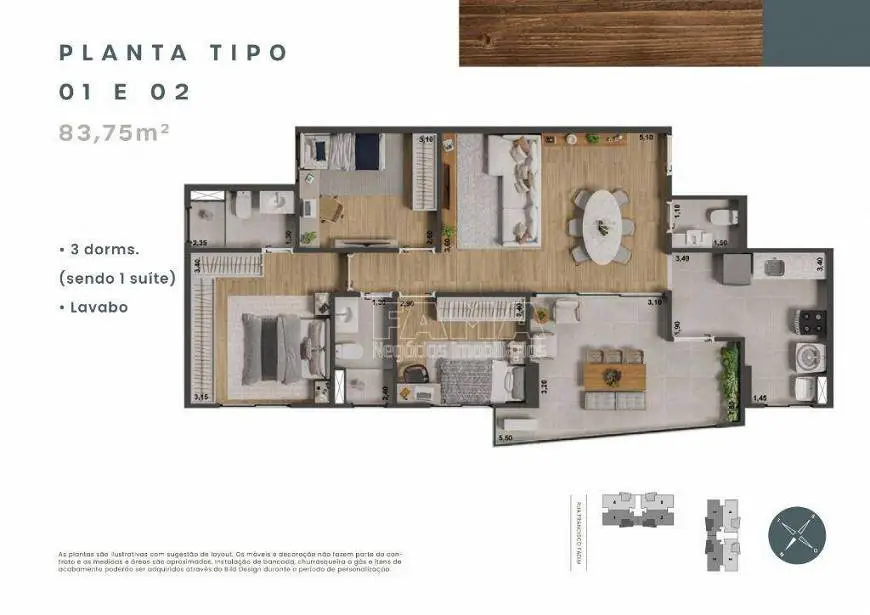 Foto 5 de Apartamento com 3 Quartos à venda, 84m² em Morumbi, Paulínia
