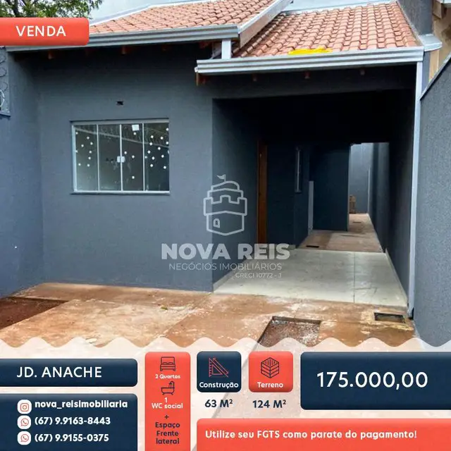 Foto 1 de Casa com 2 Quartos à venda, 124m² em Coronel Antonino, Campo Grande