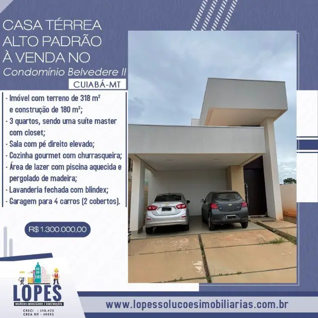 Foto 1 de Casa de Condomínio com 3 Quartos à venda, 180m² em Jardim Imperial, Cuiabá