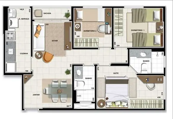 Foto 2 de Apartamento com 3 Quartos à venda, 68m² em Canjica, Cuiabá