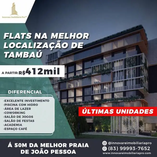 Foto 1 de Flat com 1 Quarto à venda, 27m² em Tambaú, João Pessoa