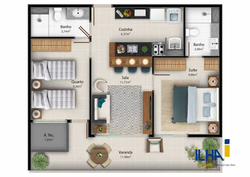 Foto 4 de Apartamento com 2 Quartos à venda, 64m² em Jardim da Penha, Vitória