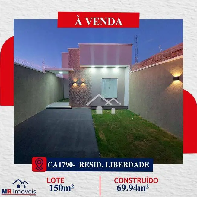 Foto 1 de Casa com 2 Quartos à venda, 70m² em Liberdade, Rio Verde