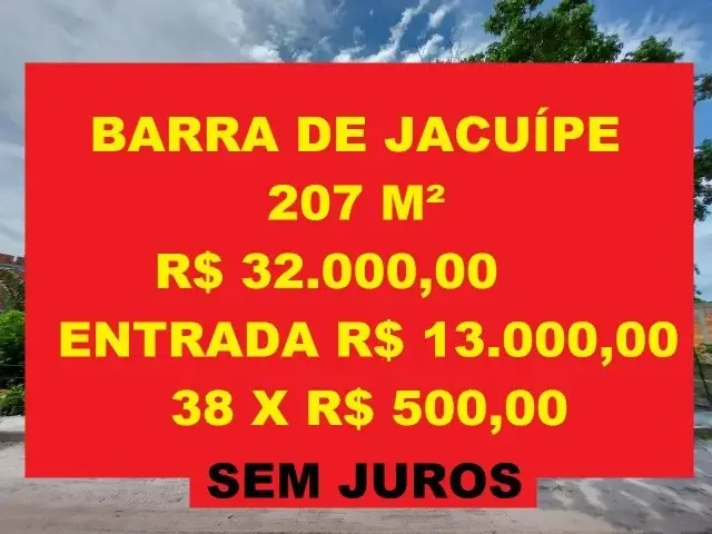 Foto 1 de Lote/Terreno à venda, 207m² em Barra do Jacuípe, Camaçari