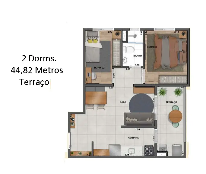 Foto 1 de Apartamento com 2 Quartos à venda, 45m² em Vila Sacadura Cabral, Santo André