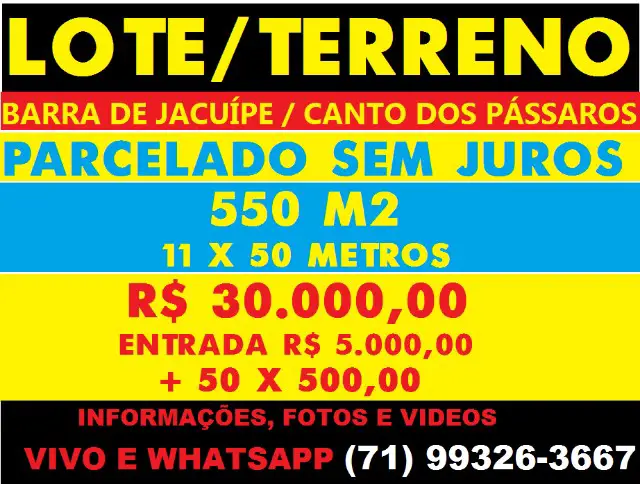 Foto 1 de Lote/Terreno à venda, 550m² em Barra do Jacuípe, Camaçari