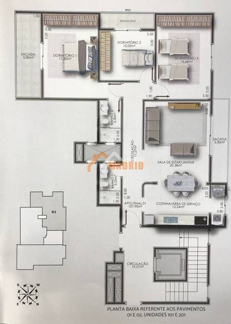Foto 2 de Apartamento com 3 Quartos à venda, 119m² em Turimar, Balneário Gaivota