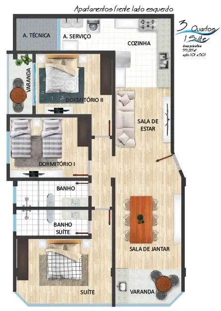 Foto 3 de Apartamento com 4 Quartos à venda, 120m² em Iriri, Anchieta