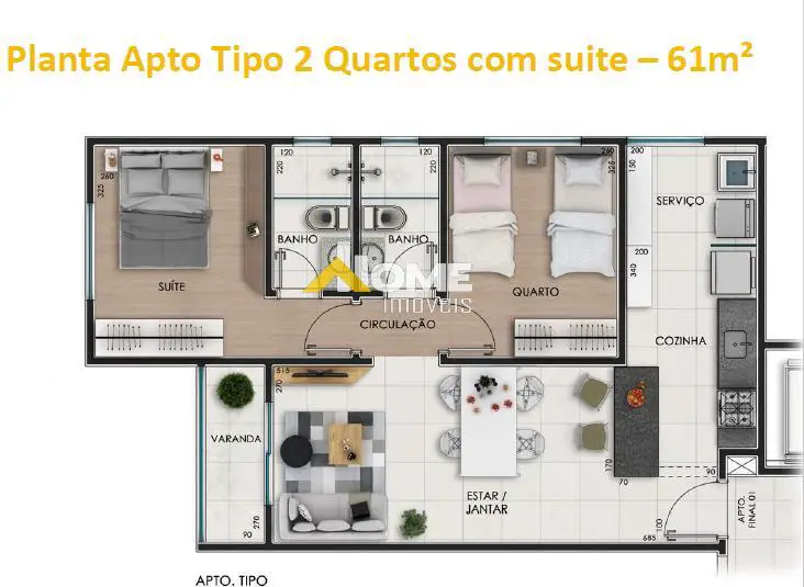 Foto 2 de Apartamento com 2 Quartos à venda, 61m² em Araguaia, Belo Horizonte