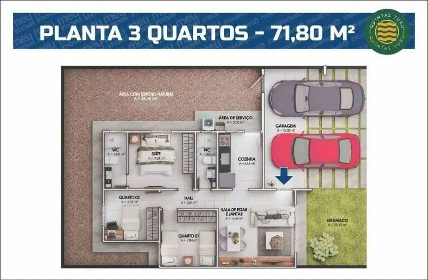 Foto 3 de Casa de Condomínio com 3 Quartos à venda, 71m² em Turu, São Luís