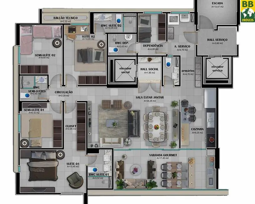 Foto 1 de Apartamento com 4 Quartos à venda, 156m² em Capim Macio, Natal