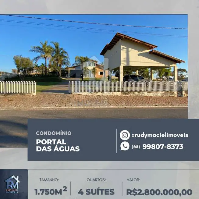 Foto 1 de Casa de Condomínio com 4 Quartos à venda, 600m² em Zona Rural , Chapada dos Guimarães