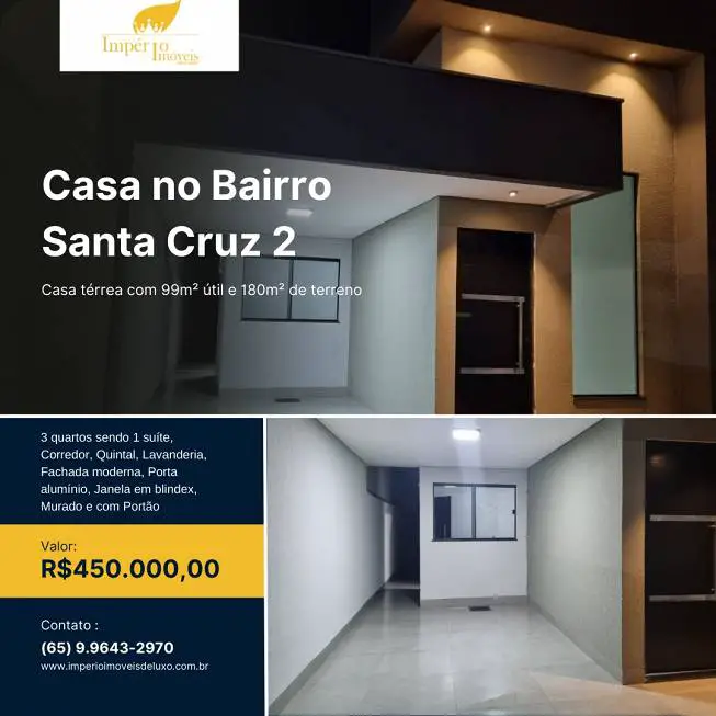Foto 1 de Casa com 3 Quartos à venda, 99m² em Santa Cruz, Cuiabá