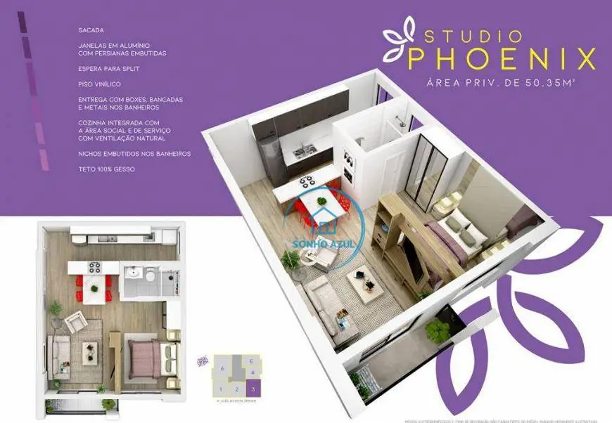 Foto 3 de Apartamento com 1 Quarto à venda, 50m² em Kobrasol, São José