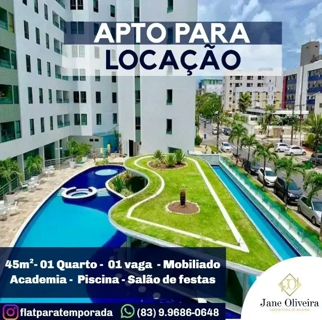 Foto 1 de Apartamento com 1 Quarto para alugar, 45m² em Tambaú, João Pessoa
