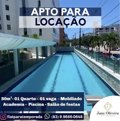 Foto 1 de Apartamento com 1 Quarto para alugar, 50m² em Tambaú, João Pessoa