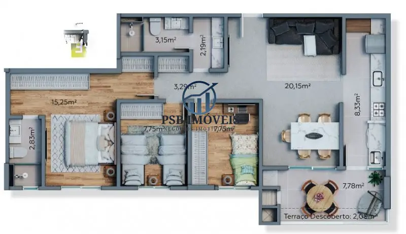 Foto 4 de Apartamento com 2 Quartos à venda, 70m² em São Francisco, Curitiba