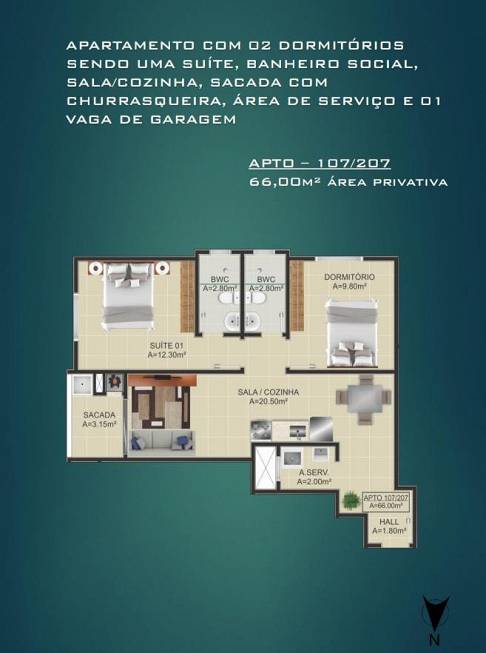 Foto 1 de Apartamento com 2 Quartos à venda, 65m² em Ingleses Norte, Florianópolis
