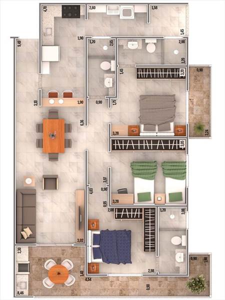 Foto 4 de Apartamento com 3 Quartos à venda, 107m² em Vila Caicara, Praia Grande
