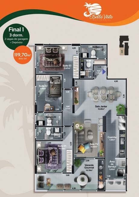 Foto 5 de Apartamento com 3 Quartos à venda, 119m² em Centro, Itanhaém