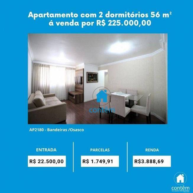 Foto 1 de Apartamento com 2 Quartos à venda, 56m² em Bandeiras, Osasco