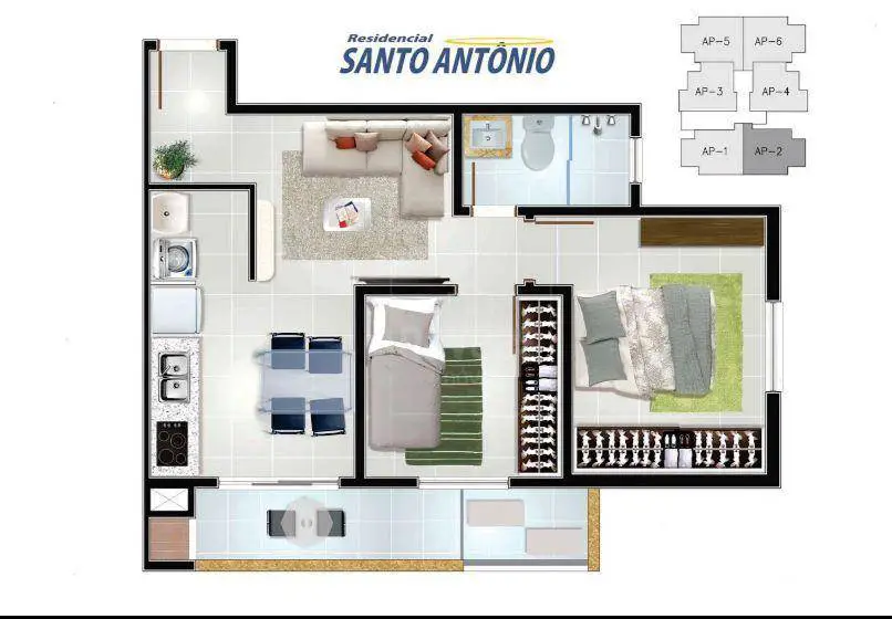 Foto 2 de Apartamento com 2 Quartos à venda, 60m² em Santo Antônio, Joinville