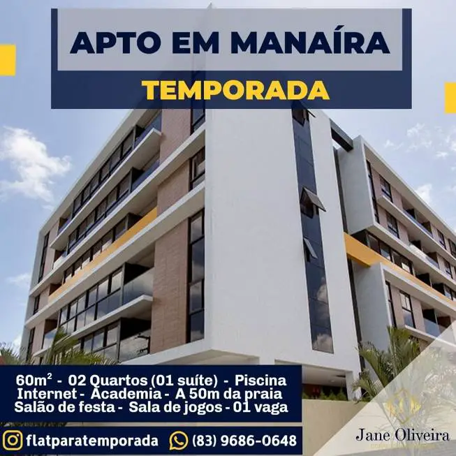 Foto 1 de Apartamento com 2 Quartos para alugar, 60m² em Manaíra, João Pessoa